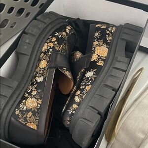 Taft Black and Gold Floral Loafers
